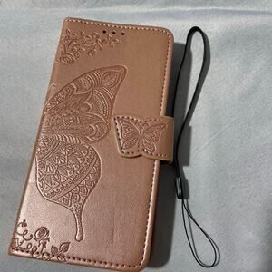 Embossed Butterfly PU Leather wallet phone case for Google Pixel 8 Rose Color